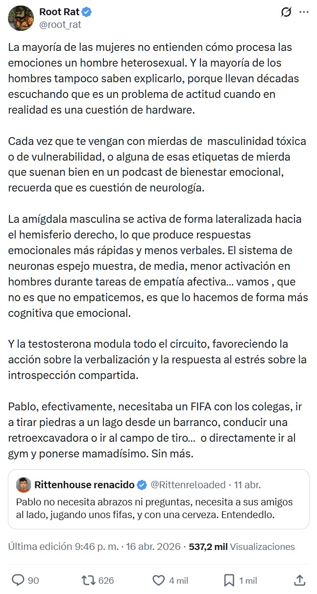 Pablo no necesita abrazos ni preguntas, necesita a sus amigos al lado, jugando unos fifas, y con una cerveza. Entendedlo.