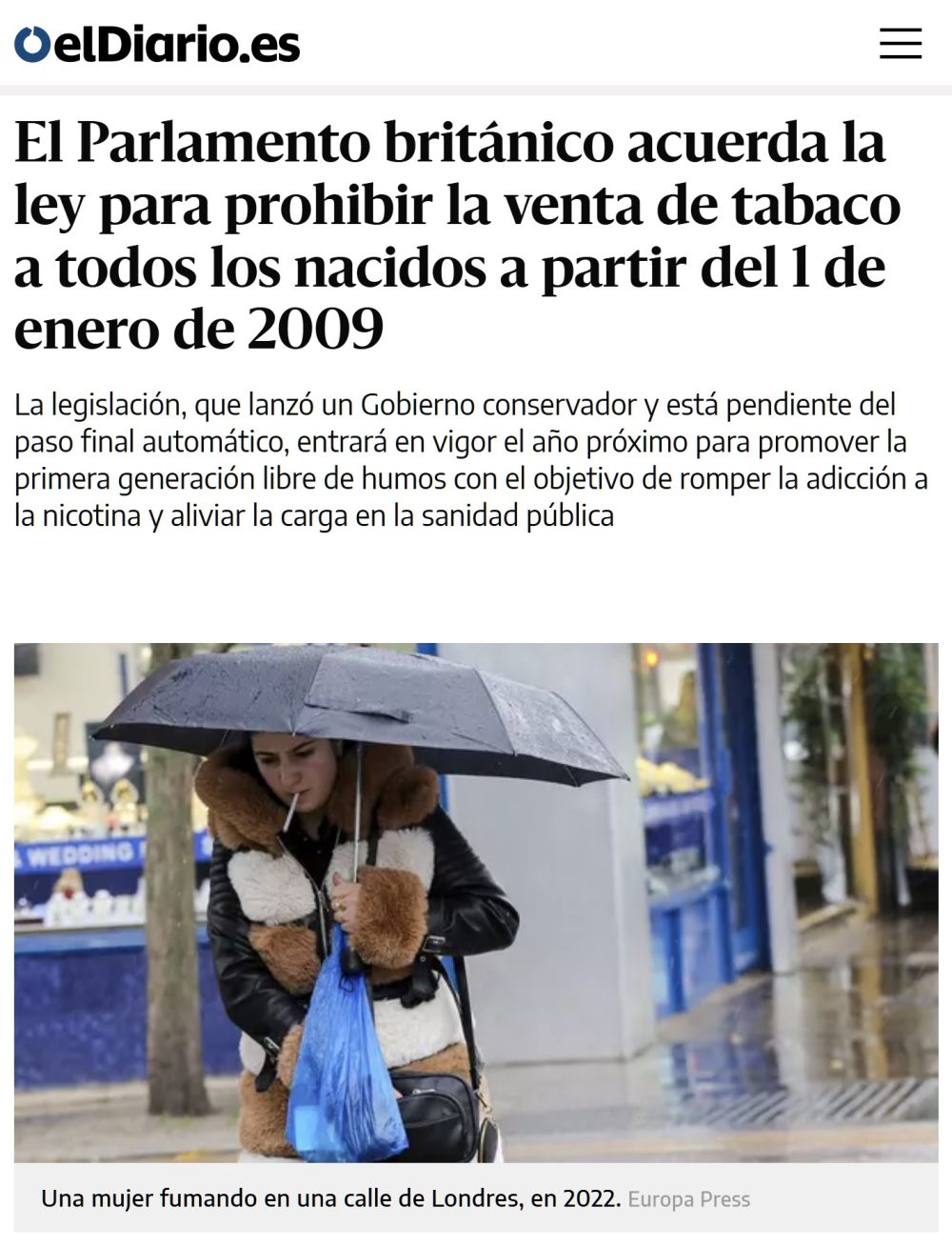 El Gobierno de Reino Unido oficialmente PROHÍBE que los nacidos en 2008 en adelante puedan comprar cigarrillos DURANTE TODA SU VIDA.