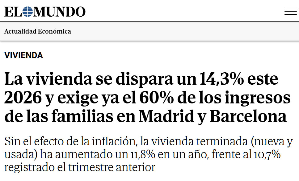 El precio de la vivienda sigue subiendo sin parar.