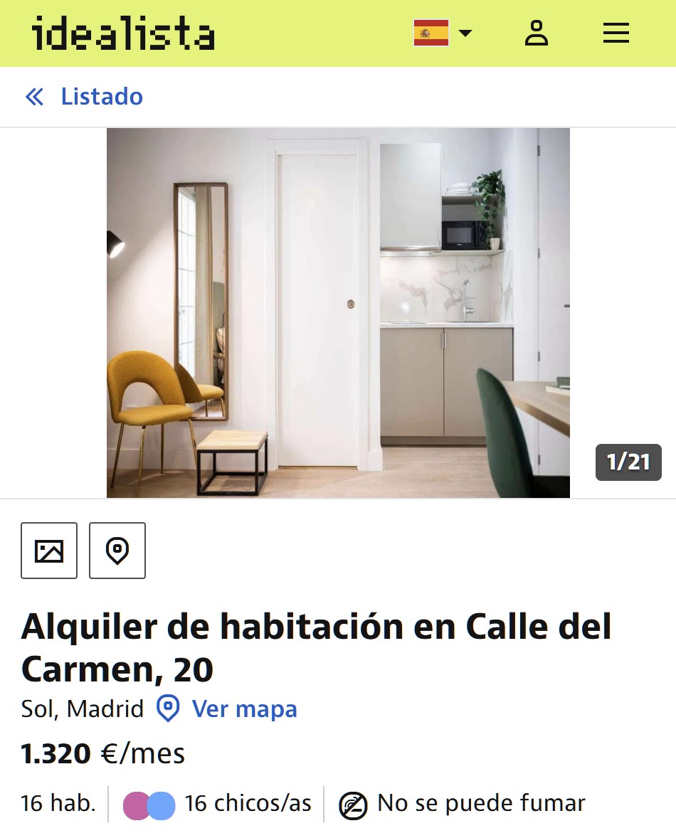 En 2026 puedes alquilar una HABITACIÓN en la calle del Carmen (Sol, Madrid) por el módico precio de 1320€ al mes.