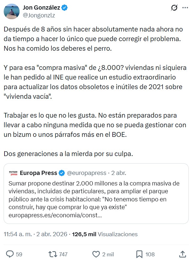 Sumar propone hacer algo mal y tarde después de haber estado años en el gobierno sin hacer nada bien ni a tiempo.