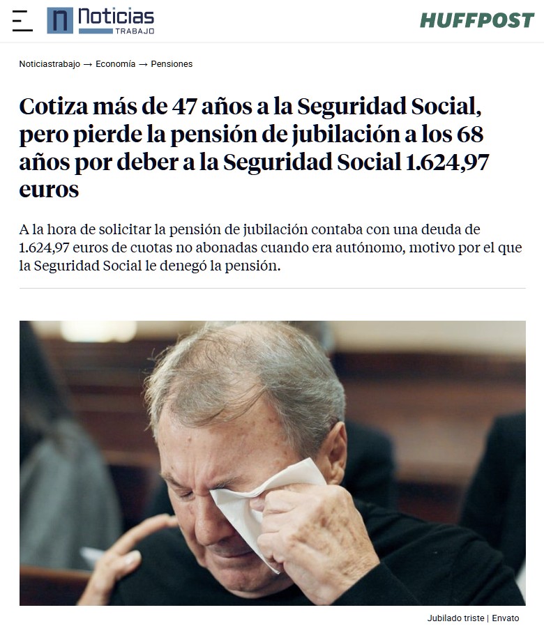 Pierde la pensión de jubilación por deber 1624,97 euros a la Seguridad Social.