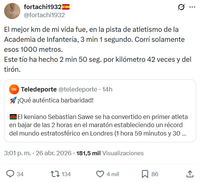 El keniano Sebastian Sawe se ha convertido en primer atleta en bajar de las 2 horas en el maratón estableciendo un récord del mundo estratosférico en Londres (1 hora 59 minutos y 30 segundos)