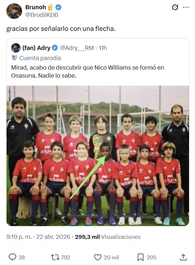 "Acabo de descubrir que Nico Williams se formó en el Osasuna".