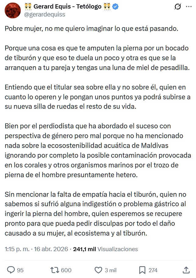 Luna de miel arruinada porque un tiburón le arrancó la pierna a mi novio.