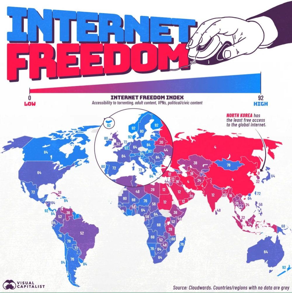 Mapa de la libertad en Internet.