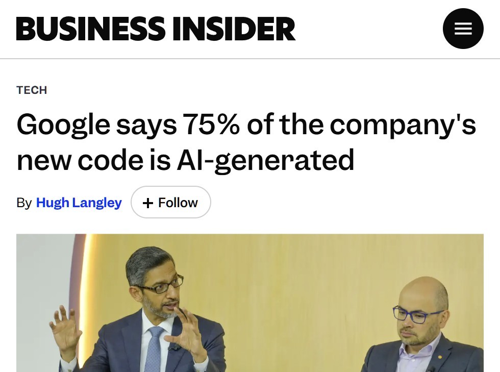 Google dice que el 75% de su código nuevo está generado con IA.