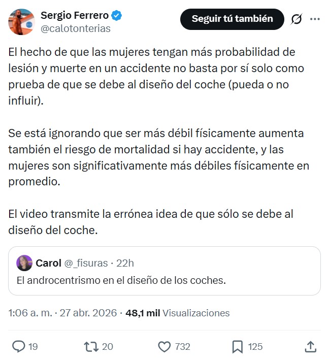 El lloro feminista del día: los coches son una trampa mortaI para las mujeres.