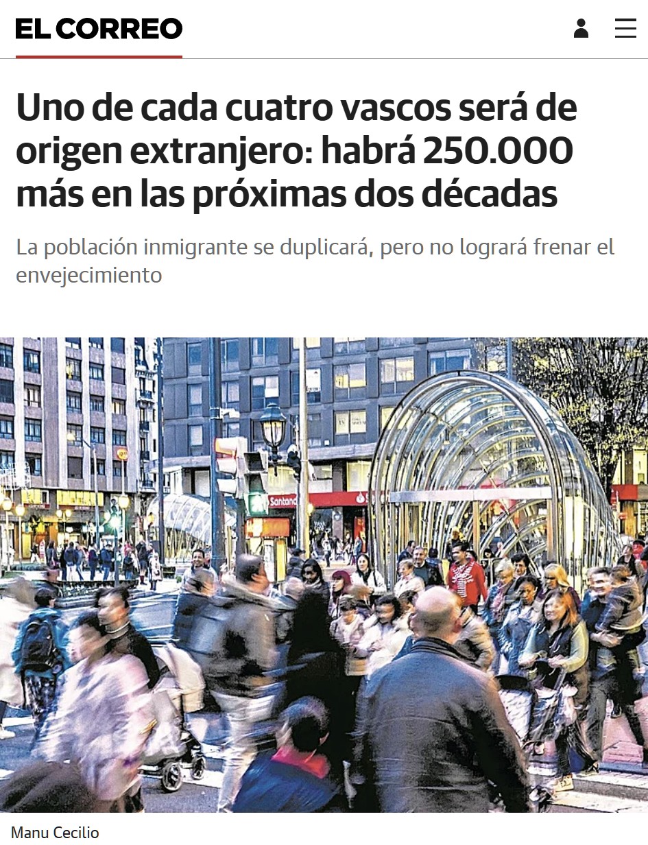 Euskadi duplicará su población extranjera en dos décadas y supondrá un 25% del total.