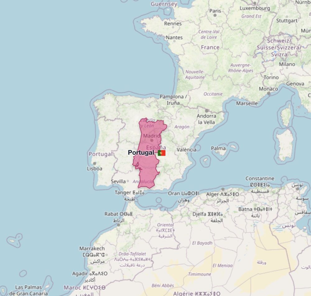 El tamaño de Portugal comparado con el de España.