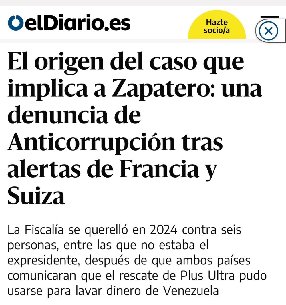 Ayer: El origen del caso que implica a Zapatero, una denuncia de Anticorrupción tras alertas de Francia y Suiza.
