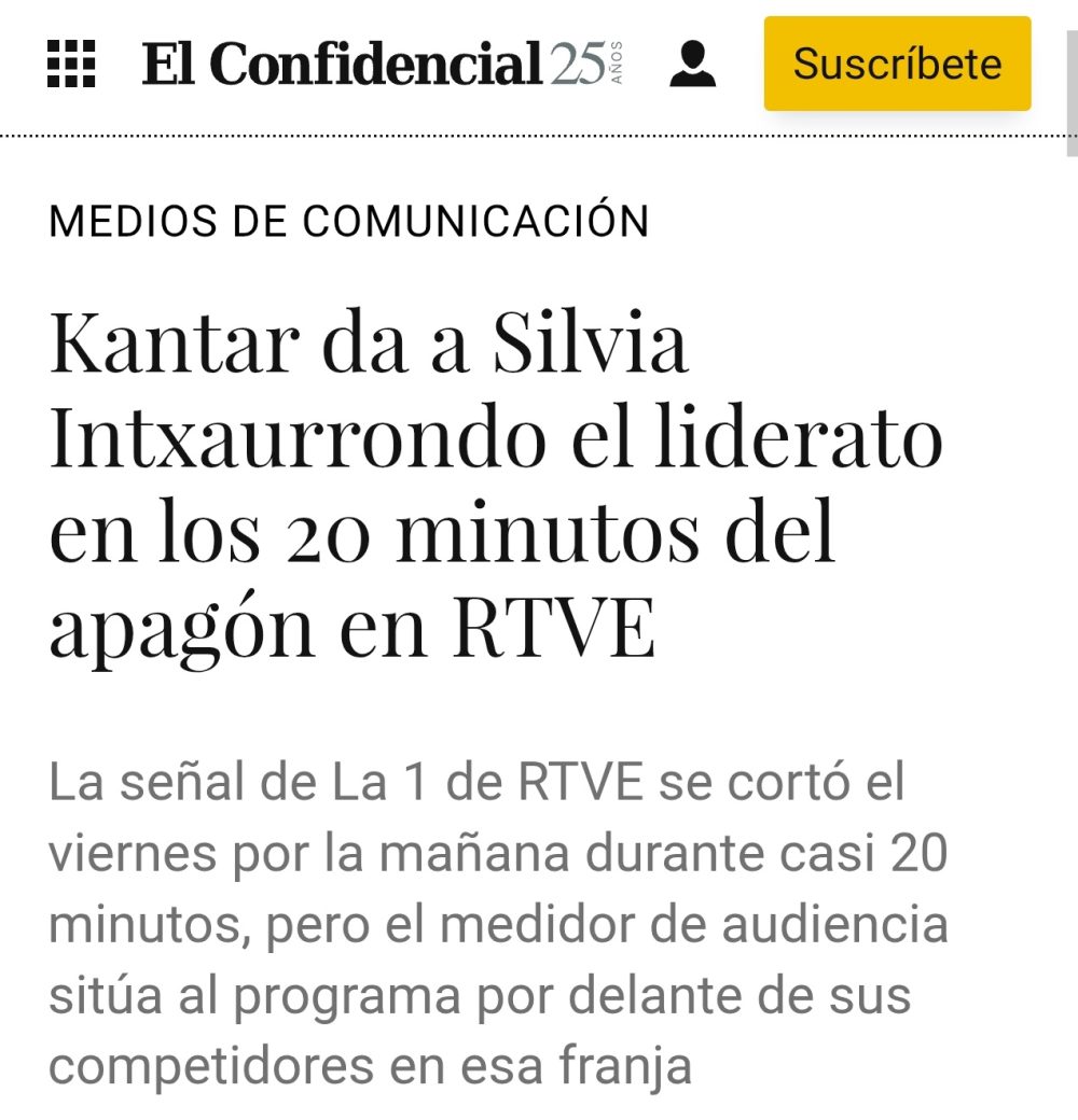 Silvia Intxaurrondo fue líder de su franja incluso cuando La 1 no emitía nada porque había sufrido un apagón.