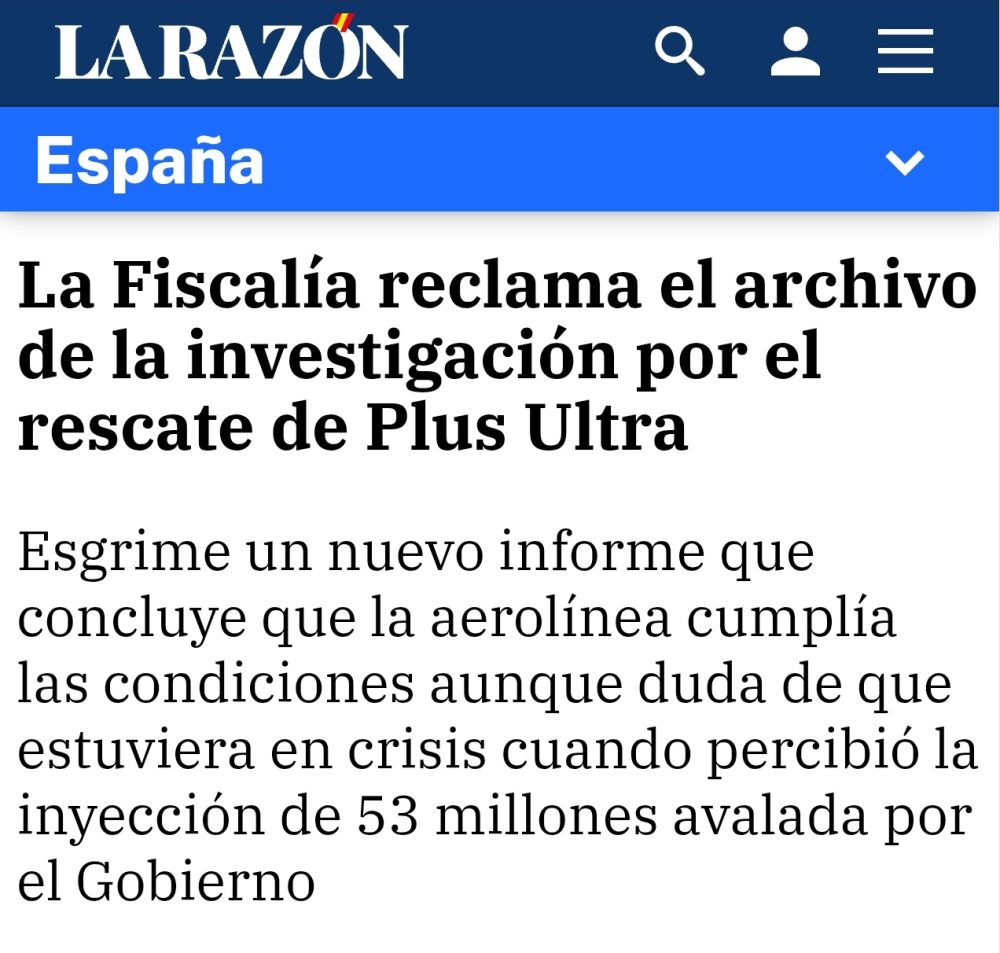 Noticia 1 (noviembre 2021): La fiscalía pide el archivo del caso sobre el rescate de la aerolínea Plus Ultra.