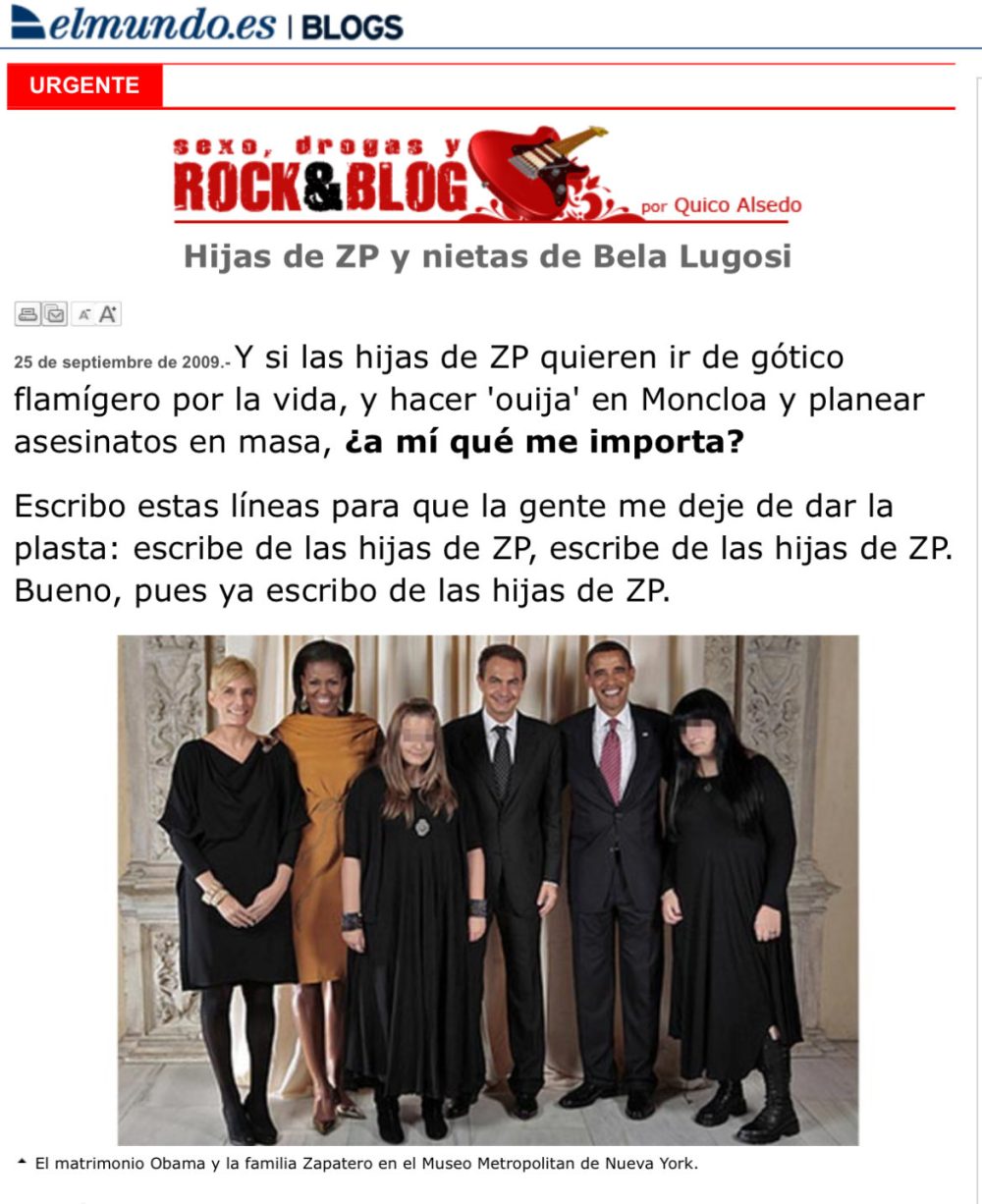 Año 2009, Txus, de Mago de Oz, le pregunta a las hijas de Zapatero cuál de sus canciones les gusta más.