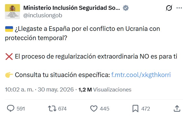 "¿Llegaste a España por el conflicto en Ucrania con protección temporal? El proceso de regularización extraordinaria NO es para ti"