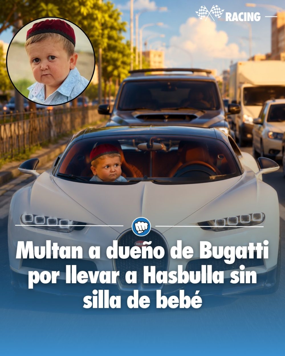 Multan al propietario de un Bugatti por llevar a Hasbulla sin sillita de bebé.