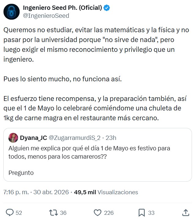 "Alguien me explica por qué el día 1 de Mayo es festivo para todos, menos para los camareros"