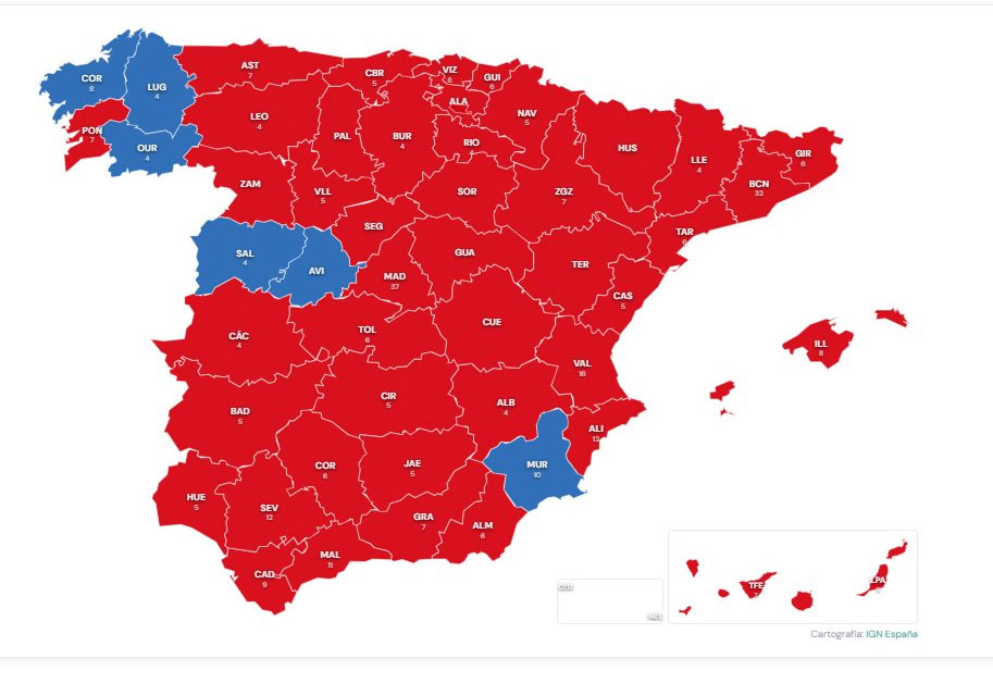 Así quedaría la distribución de escaños y el reparto territorial tras la última encuesta del CIS
