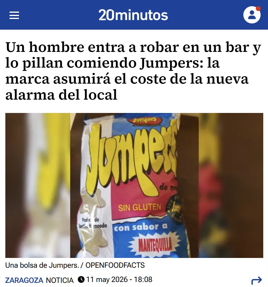 Un hombre entra a robar a un bar y la policía le pilla dentro comiéndose unos Jumpers.