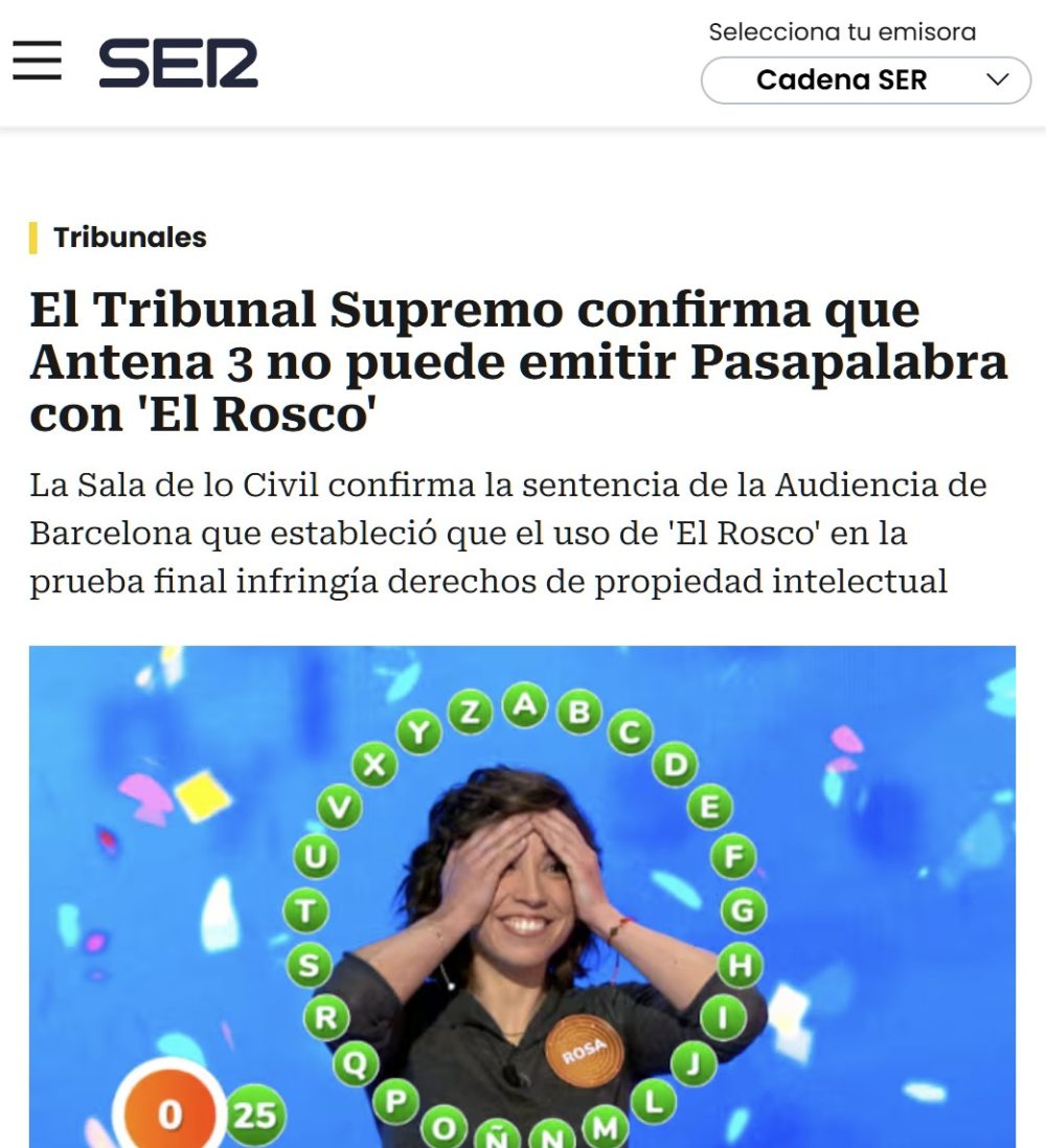 Antena 3 no podrá emitir Pasapalabra con 'El Rosco'.