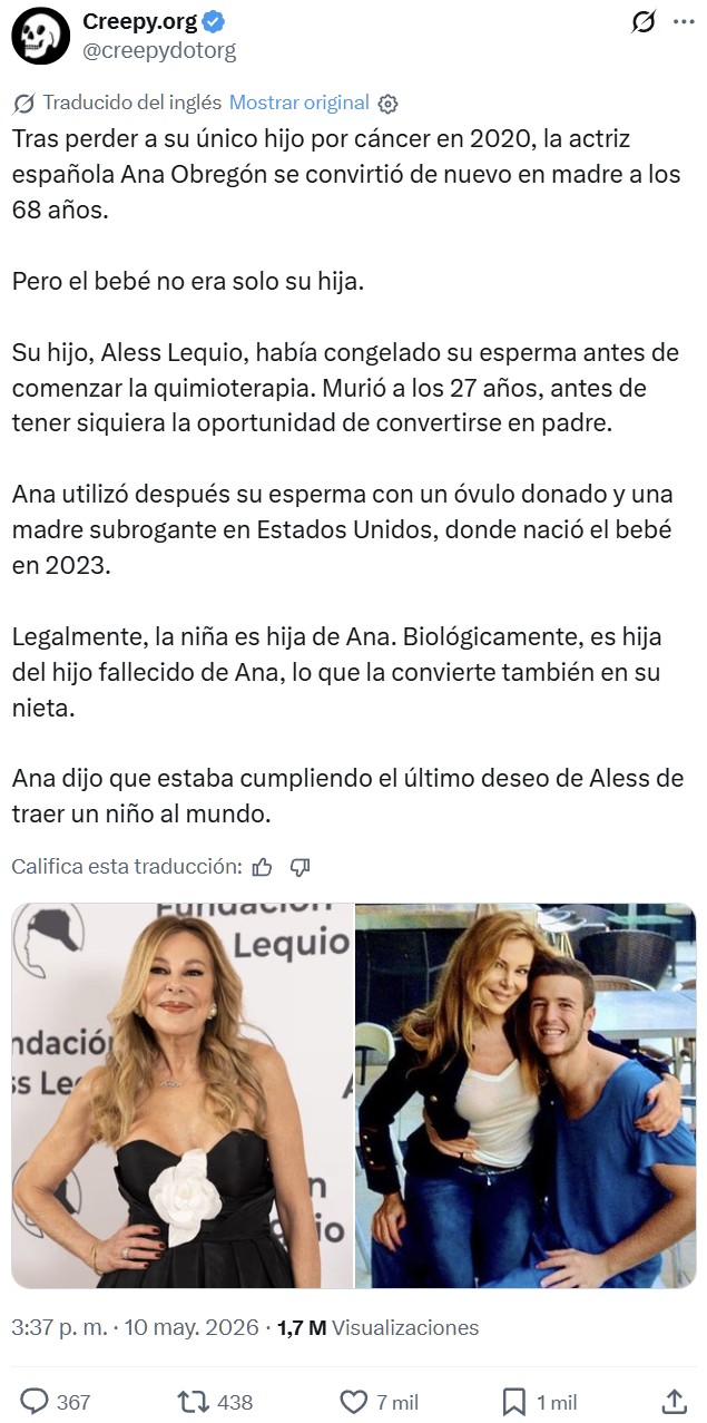 Han puesto lo del hijo-nieto de la Obregón en una página de historias de terror.