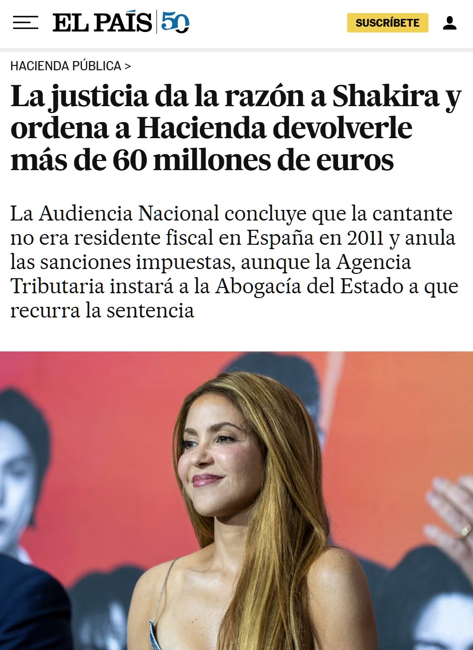 La justicia da la razón a Shakira y ordena a Hacienda devolverle más de 60 millones de euros.