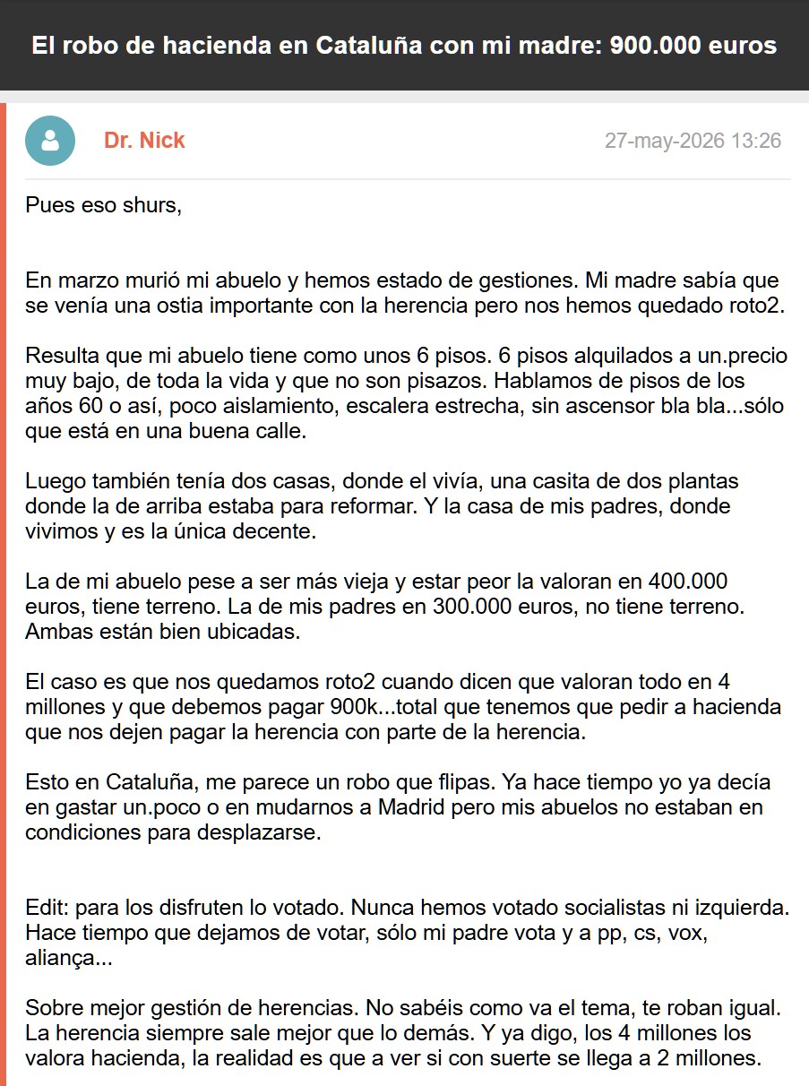 Heredar en Cataluña: su abuelo fallece y Hacienda valora sus propiedades antiguas en 4M€ (cuando valen la mitad) y nos pide 900k de impuesto de sucesiones. Les toca pagar la herencia con la propia herencia.