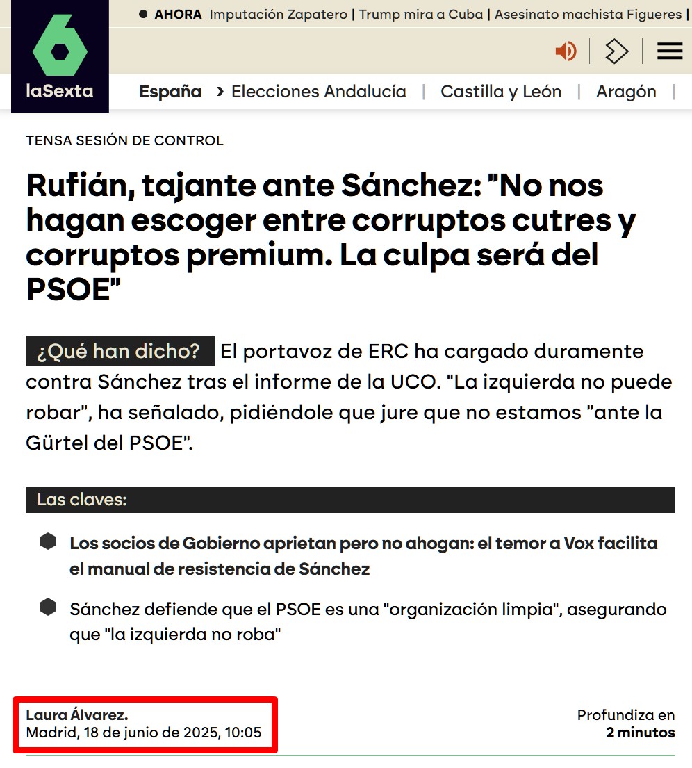 Rufián recula y admite que "quizá" se equivocó al defender a Zapatero "por afecto"