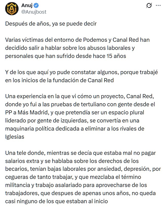 Comienza el #MeToo de Podemos y Canal Red con sus empleados.