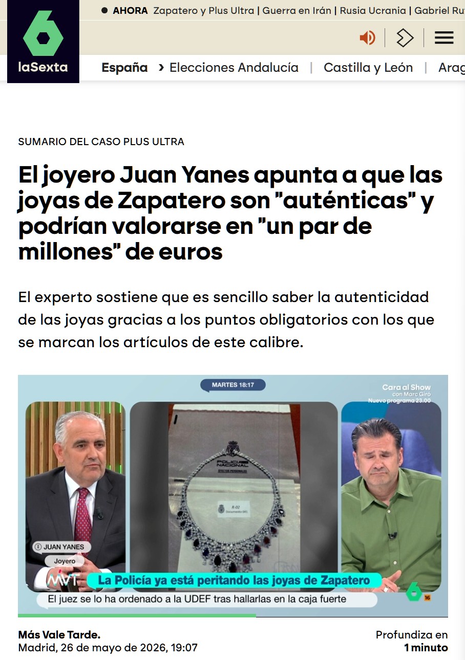 Un joyero de reconocido prestigio estima que las joyas de Zapatero podrían estar valoradas en 2 millones de euros.