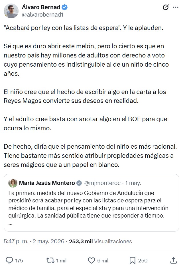 "Acabaré POR LEY con las listas de espera". Ni los Monty Phython se atrevieron a parodiar este nivel de retraso.