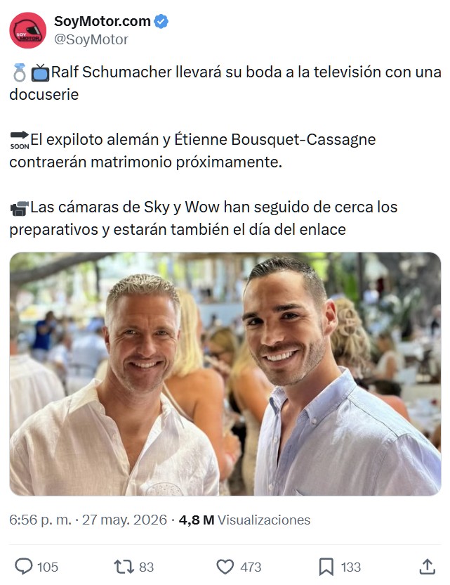 Ralf Schumacher llevará su boda gay a la televisión con una docuserie.