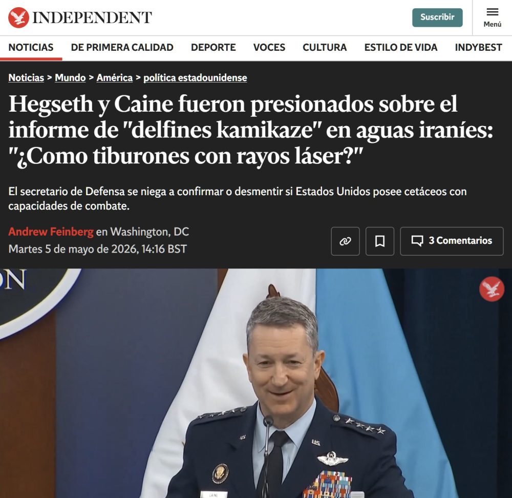 "El secretario de defensa se niega a confirmar o desmentir si Estados Unidos posee cetáceos con capacidades de combate"