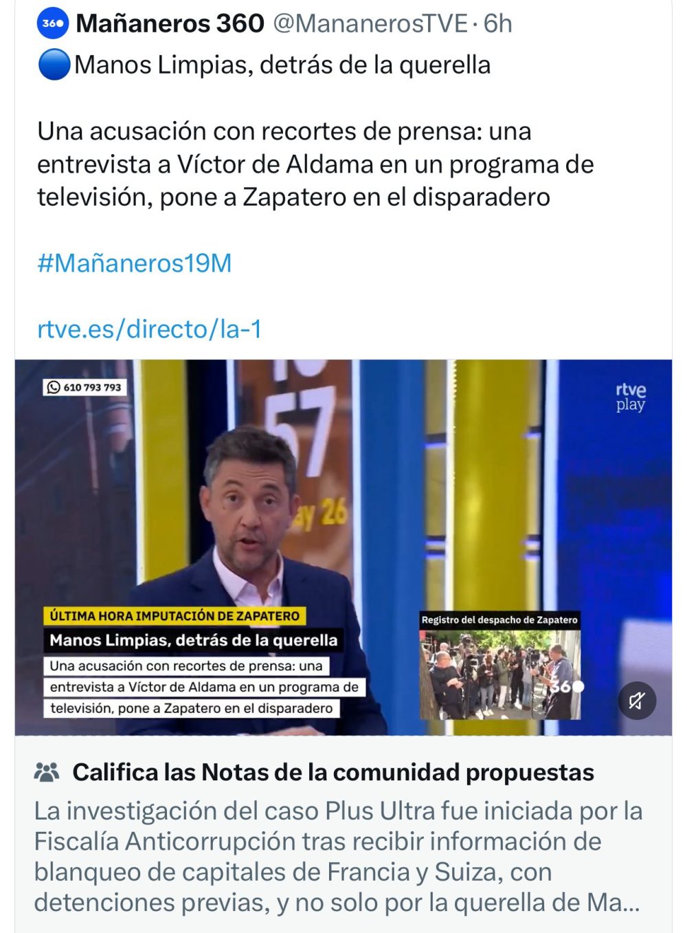 Ignacio Escolar sobre la imputación de Zapatero: "Me parecen pocas evidencias"