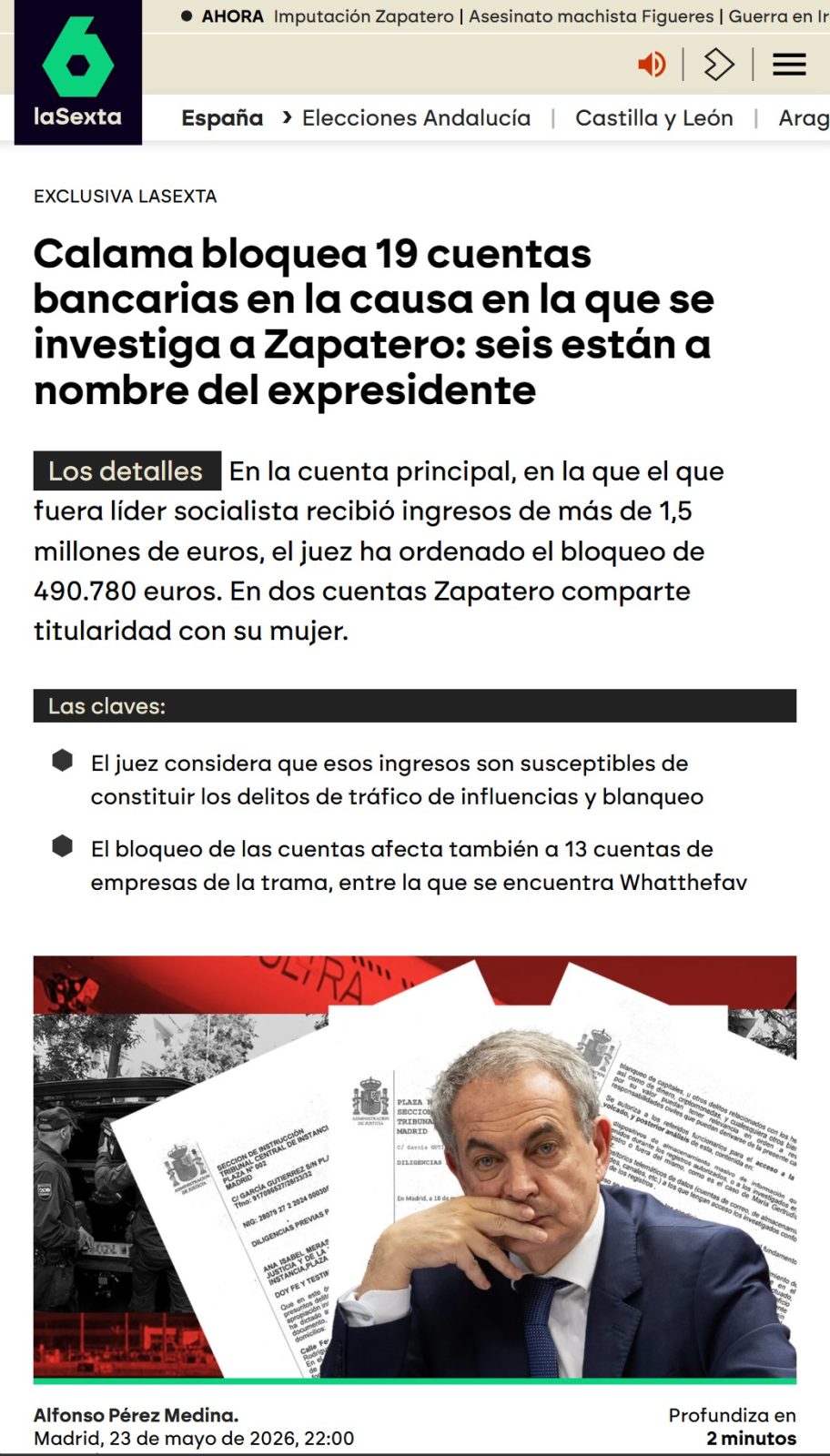 Ser socialista es tener 19 cuentas bancarias bloqueadas por la UDEF.