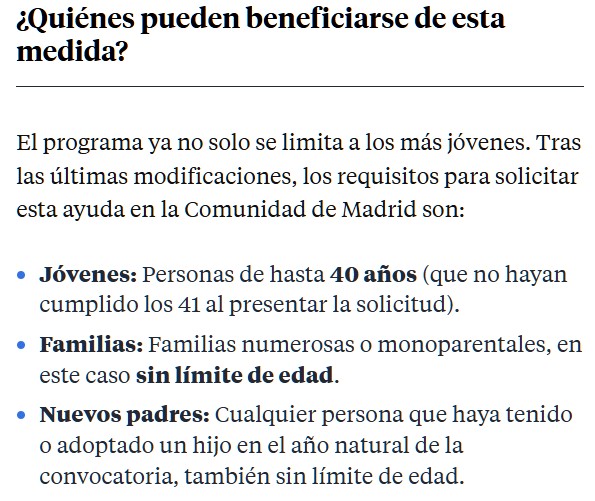 La Comunidad de Madrid permitirá financiar el 100% de viviendas de hasta 390.000 euros a jóvenes y nuevos padres.