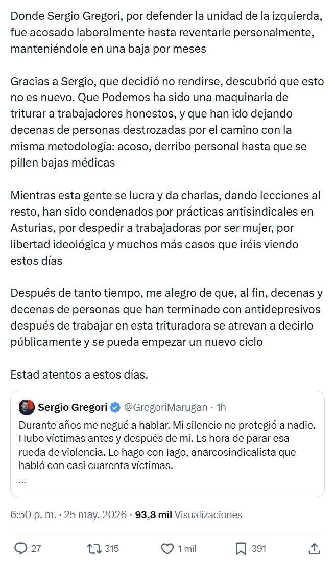 Comienza el #MeToo de Podemos y Canal Red con sus empleados.