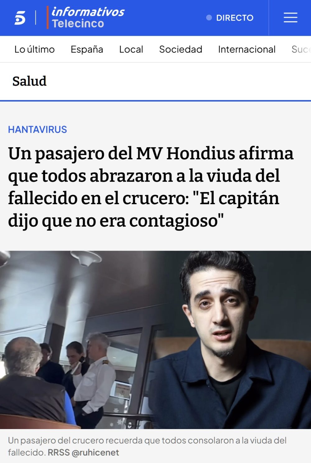 "Todos abrazaron a la viuda del fallecido en el crucero"