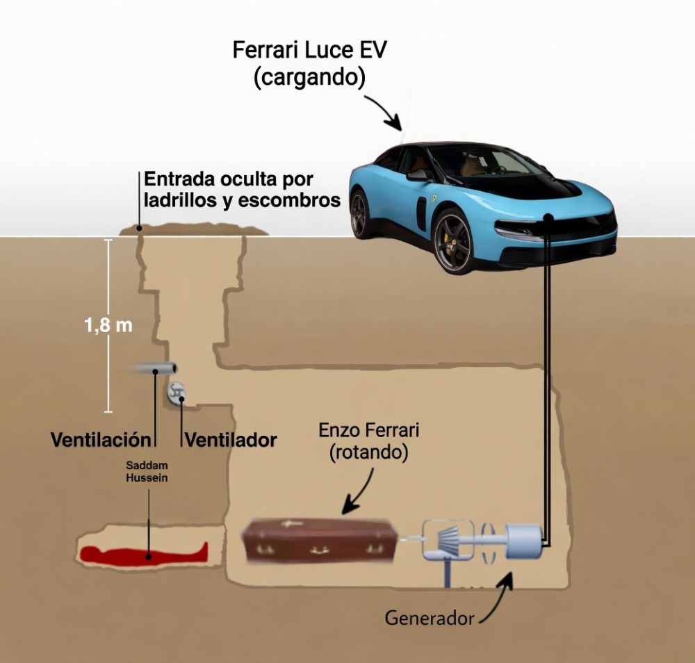 Crearemos un Ferrari eléctrico horrendo con limpiaparabrisas de autobús y llantas que parecen tapas de sartén, y lo promocionaremos dejando que lo conduzca el Papa... ¿Qué podría salir mal?