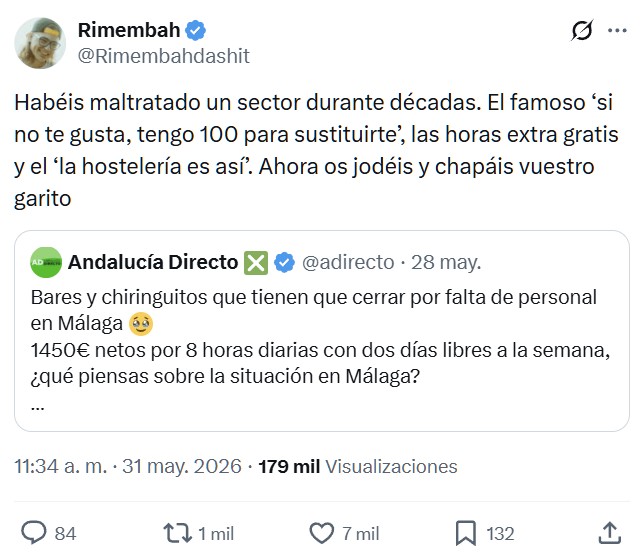 Bares y chiringuitos que tienen que cerrar por falta de personal en Málaga: 1450€ netos por 8 horas diarias con dos días libres a la semana.