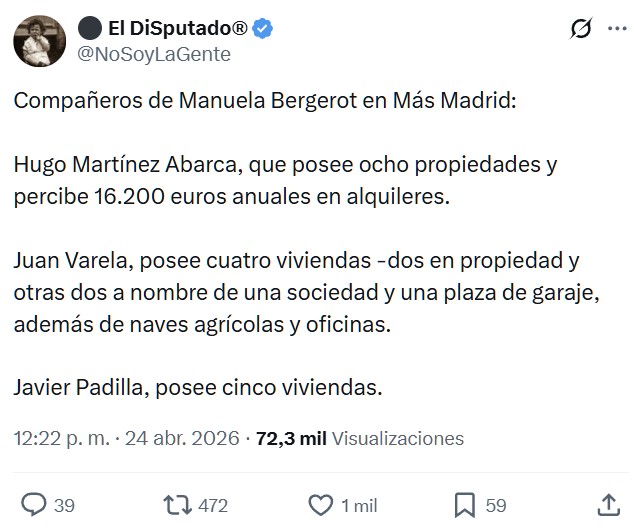 Manuela Bergerot en abril: "Nadie debería tener 10 casas, nadie, NI 10 NI 3"