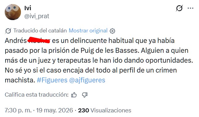 Un sujeto se ha cargado a su mujer en Figueres y luego ha andado como si nada hasta una fuente para limpiarse.