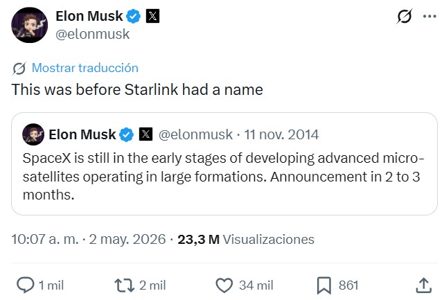 Al momento de la publicación de este tuit, Starlink aún no tenía nombre.