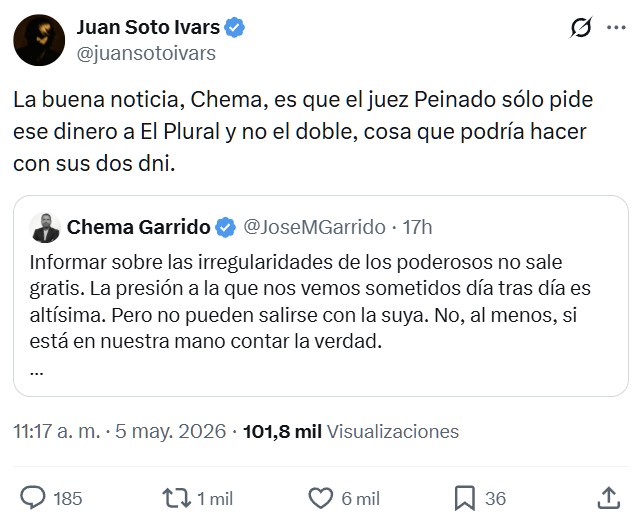 El juez Peinado pide 350.000 euros a la SER y El Plural por revelar la dirección de su casa.
