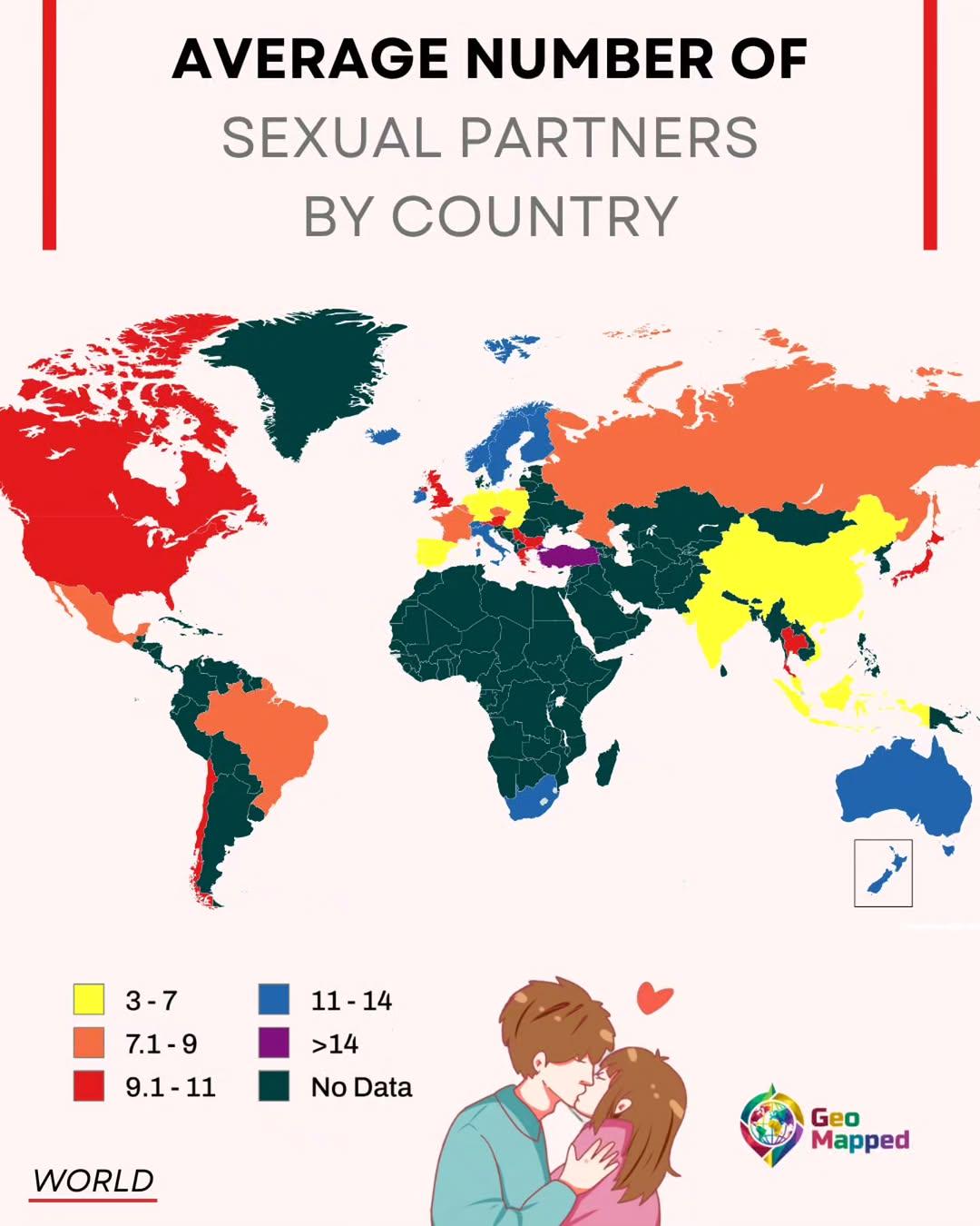 Media de parejas sеxuales en cada país del mundo.