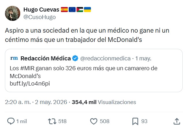 En 2026 hay gente diciendo de manera NO IRÓNICA que un trabajador del McDonald's debería cobrar lo mismo que un médico.