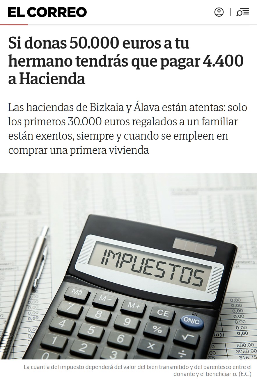 Si le regalas dinero a tu hermano, no olvides regalarle también el 9% a Hacienda.