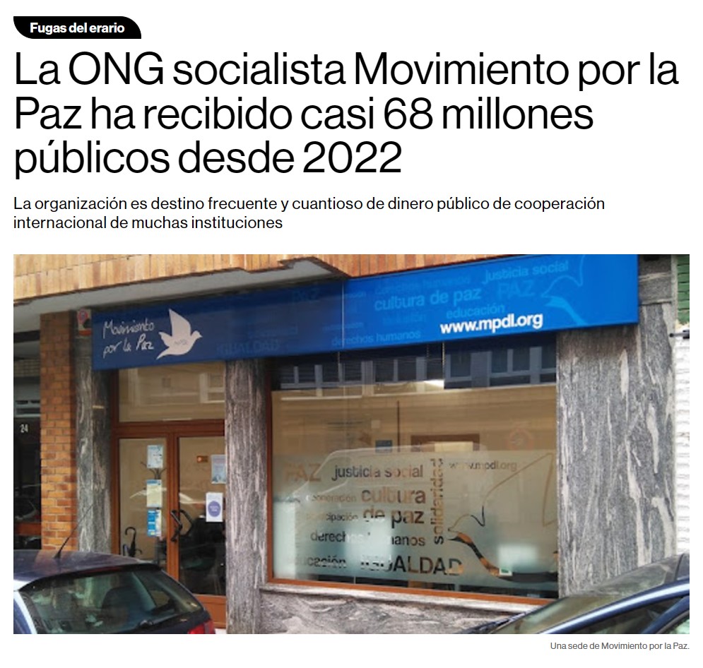 La ONG socialista Movimiento por la Paz ha recibido casi 68 millones públicos desde 2022.