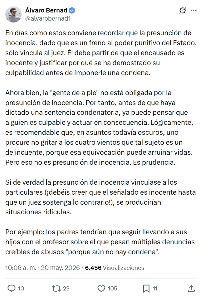 Interesante reflexión de un abogado sobre la presunción de inocencia.