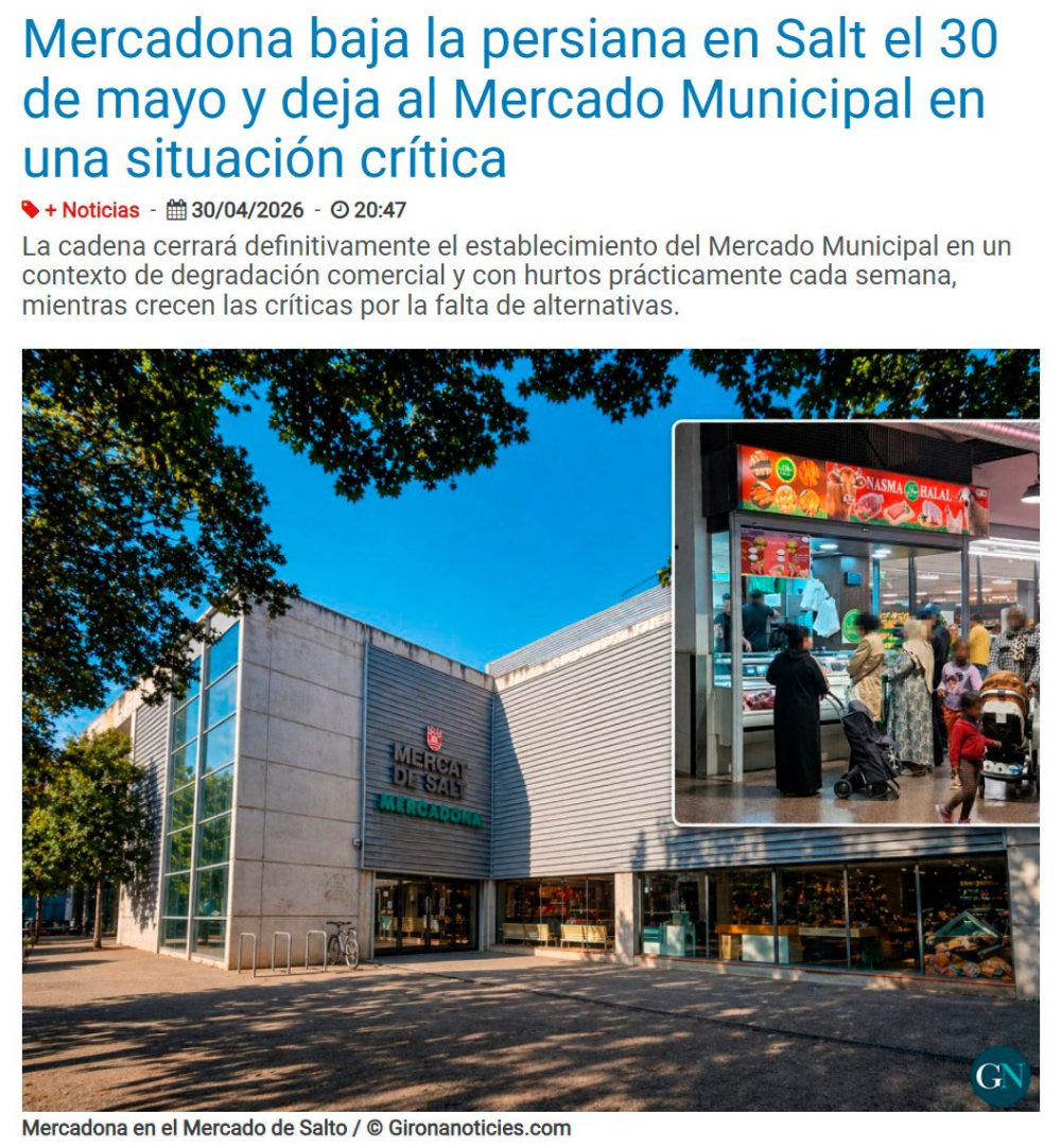 Cierra el Mercadona de Salt por los hurtos constantes.